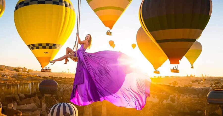 Cappadocia: Taking photo with Swing at hot air balloon view - What the morning feels like in practice